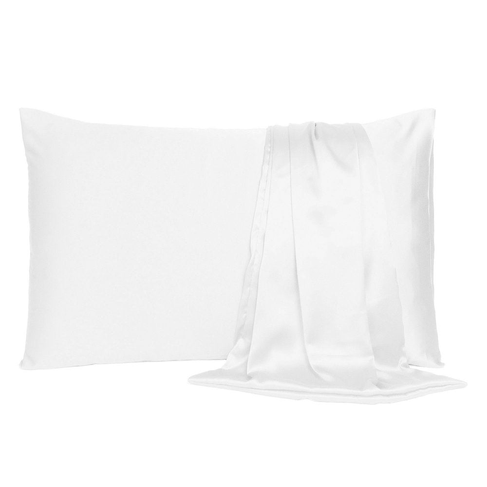 Set Of Two White Silky Satin Standard Pillowcases