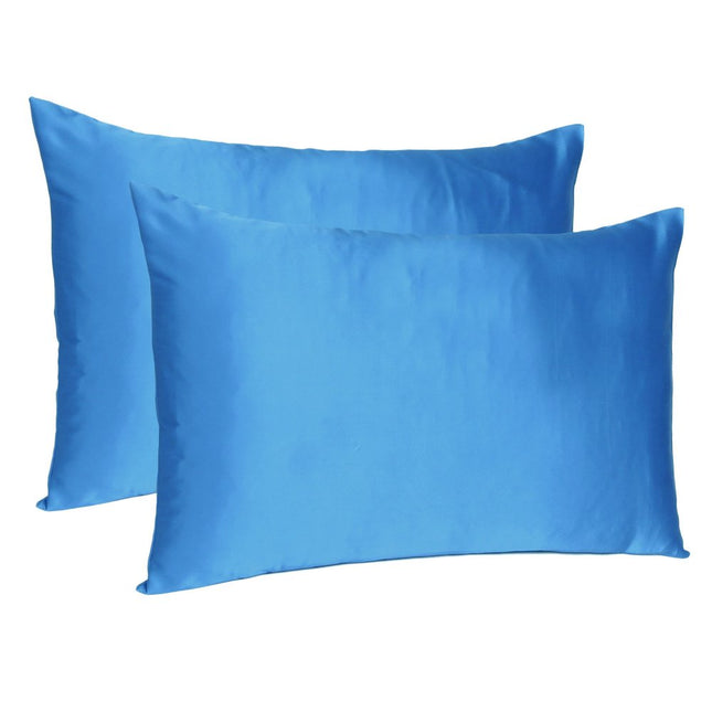 Bright Blue Dreamy Set Of 2 Silky Satin Standard Pillowcases HomeRoots