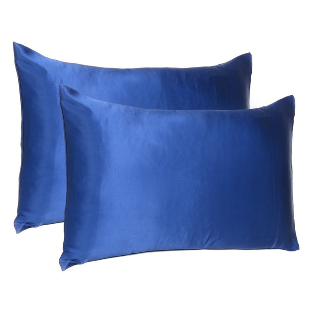 Navy Blue Dreamy Set Of 2 Silky Satin Standard Pillowcases HomeRoots