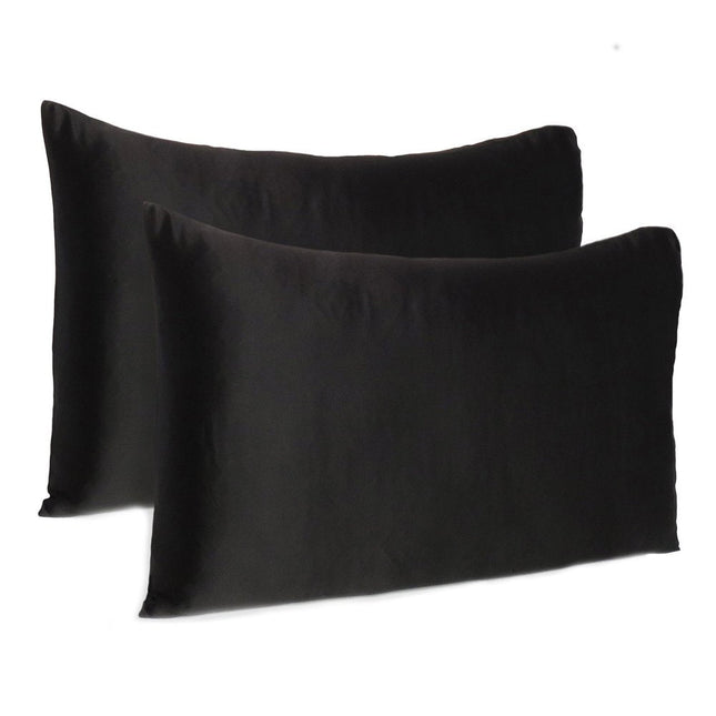 Black Dreamy Set Of 2 Silky Satin Queen Pillowcases HomeRoots