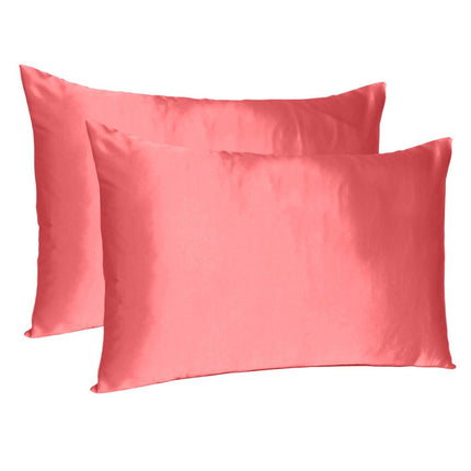 Coral Dreamy Set Of 2 Silky Satin Queen Pillowcases HomeRoots