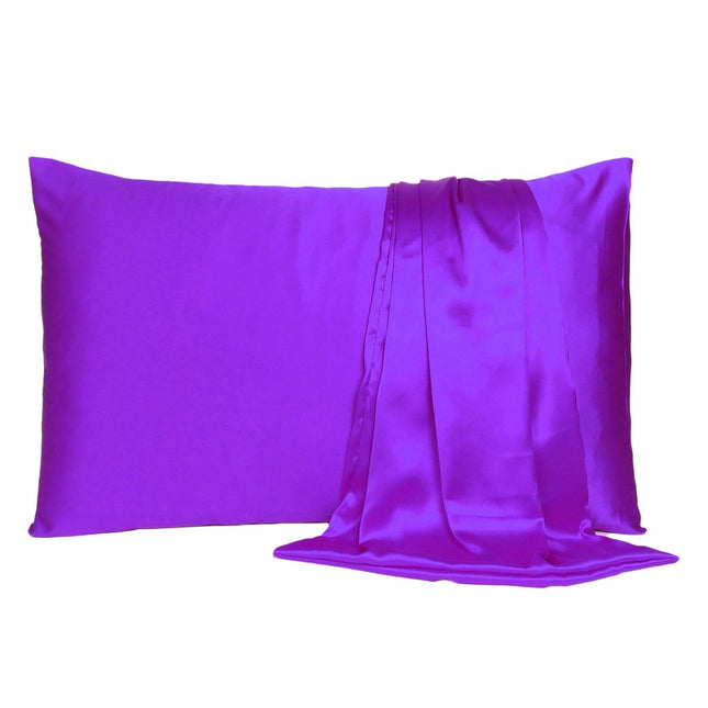 Set of Two Bright Purple Dreamy Silky Satin Queen Pillowcases HomeRoots