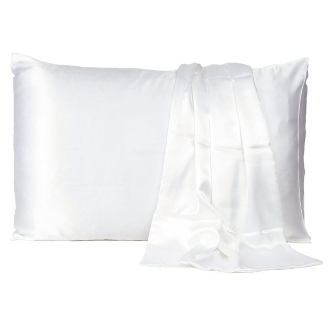 White Dreamy Set Of 2 Silky Satin Queen Pillowcases HomeRoots