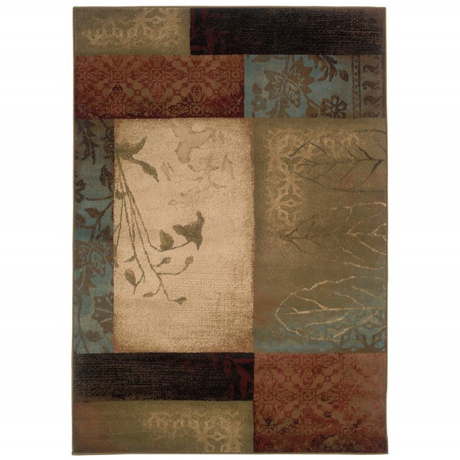 10' X 13' Beige And Brown Floral Block Pattern Area Rug HomeRoots