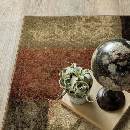 10' X 13' Beige And Brown Floral Block Pattern Area Rug HomeRoots