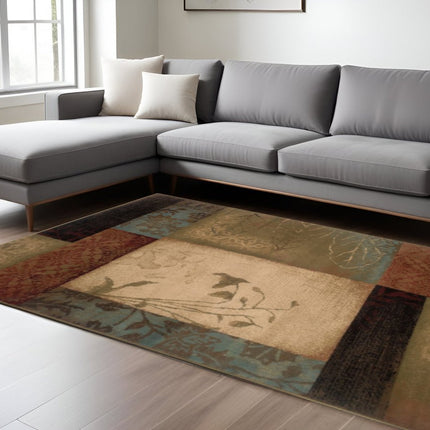 10' X 13' Beige And Brown Floral Block Pattern Area Rug HomeRoots