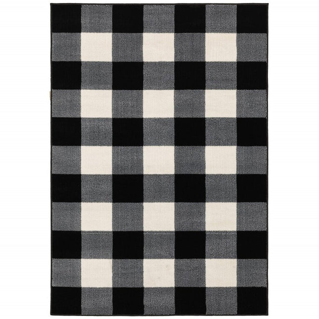 10' X 13' Black And Ivory Gingham Area Rug HomeRoots