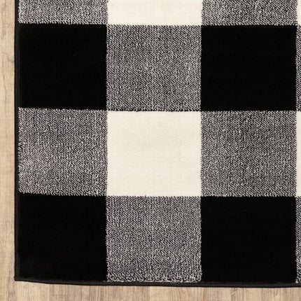 10' X 13' Black And Ivory Gingham Area Rug HomeRoots