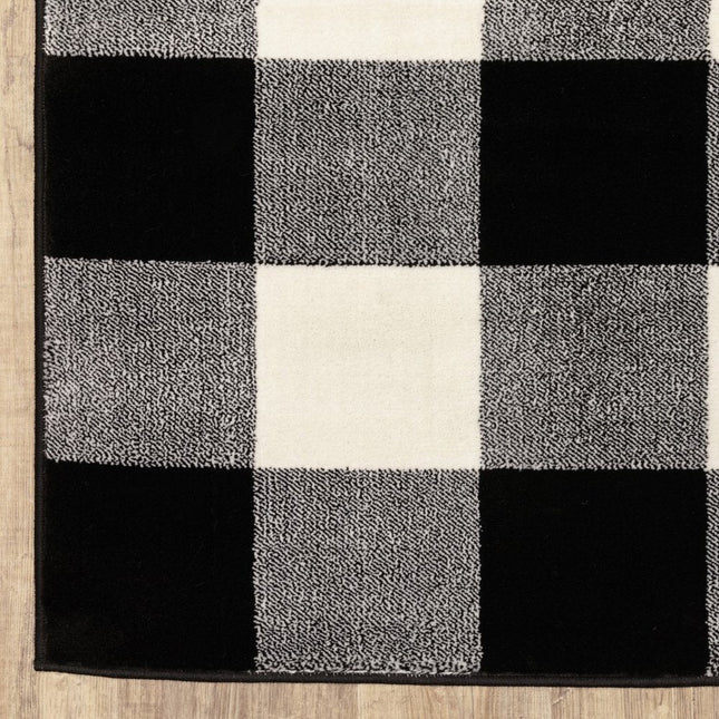 10' X 13' Black And Ivory Gingham Area Rug HomeRoots
