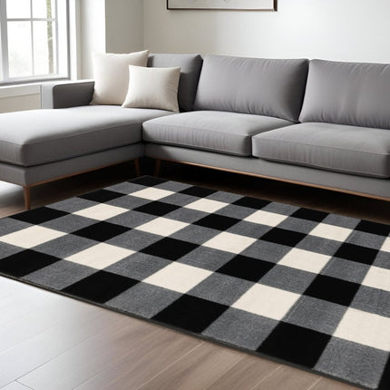 10' X 13' Black And Ivory Gingham Area Rug HomeRoots