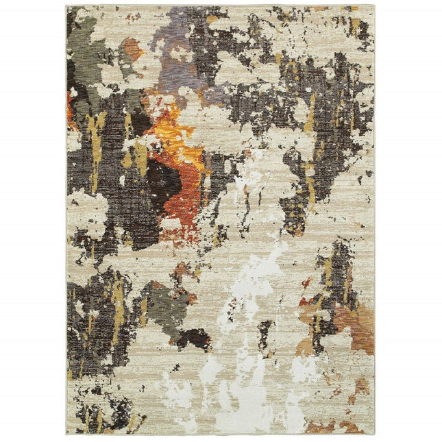 10' X 13' Beige and Black Power Loom Area Rug HomeRoots