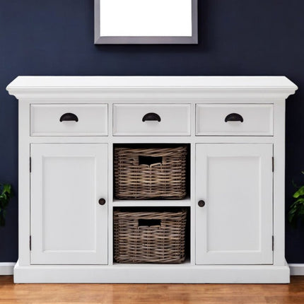 49" White Wood Three Drawer Sideboard with Two Doors HomeRoots