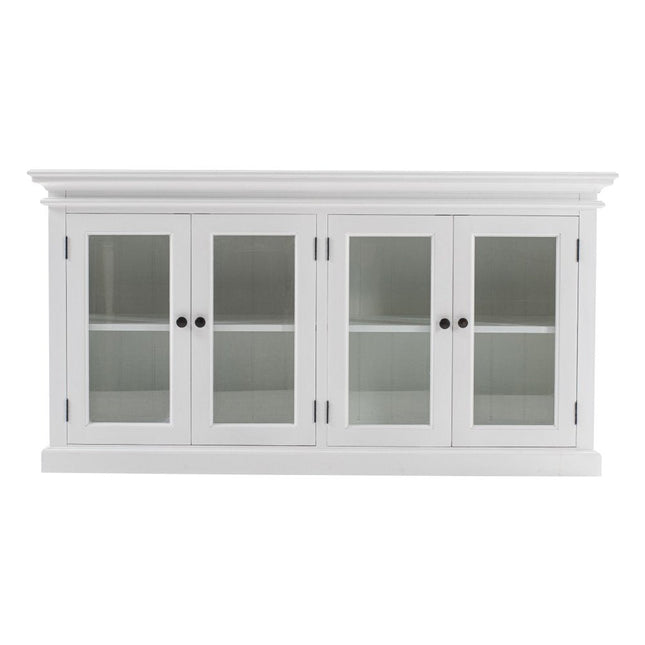64" White Distressed Solid Wood Sideboard with Four Glass Doors HomeRoots