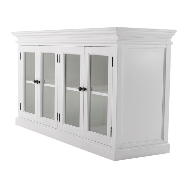 64" White Distressed Solid Wood Sideboard with Four Glass Doors HomeRoots