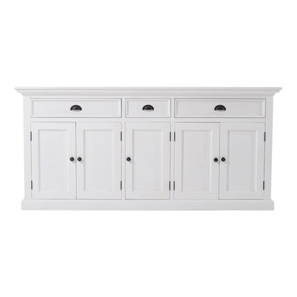 71" White Solid Wood Three Drawer Sideboard with Five Doors HomeRoots