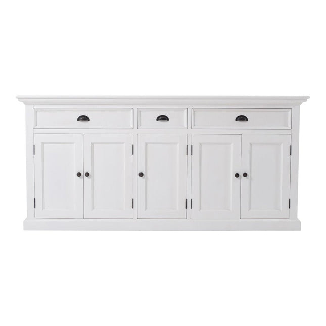 71" White Solid Wood Three Drawer Sideboard with Five Doors HomeRoots