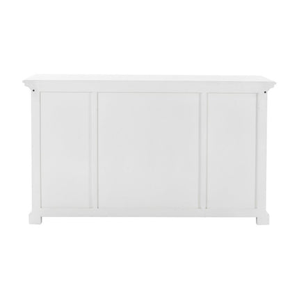 57" White Solid Wood Three Drawer Sideboard with Four Glass Doors HomeRoots