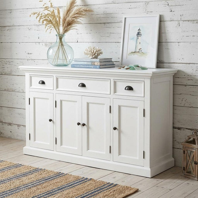 57" White Solid Wood Three Drawer Sideboard HomeRoots