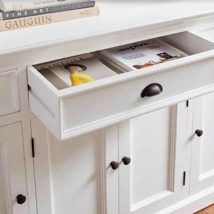 57" White Solid Wood Three Drawer Sideboard HomeRoots