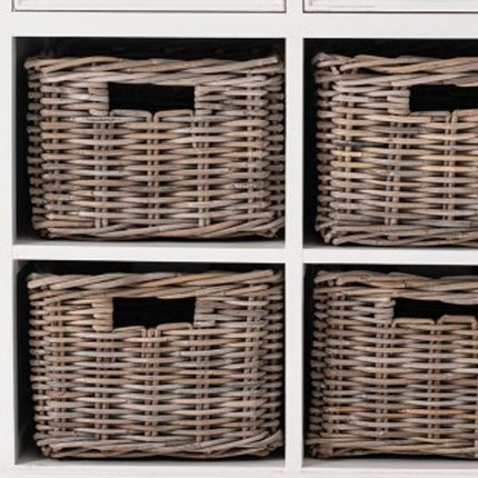 63" Brown And White Distressed Solid Wood Sideboard With Baskets HomeRoots