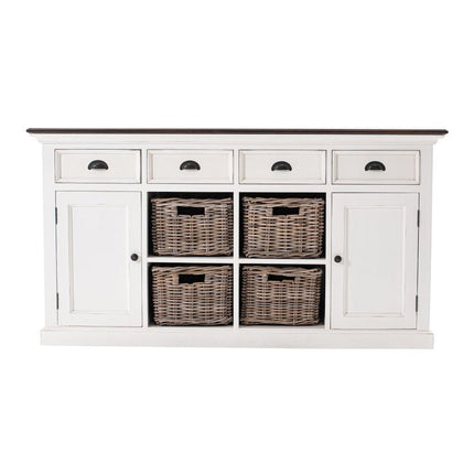 63" Brown And White Distressed Solid Wood Sideboard With Baskets HomeRoots