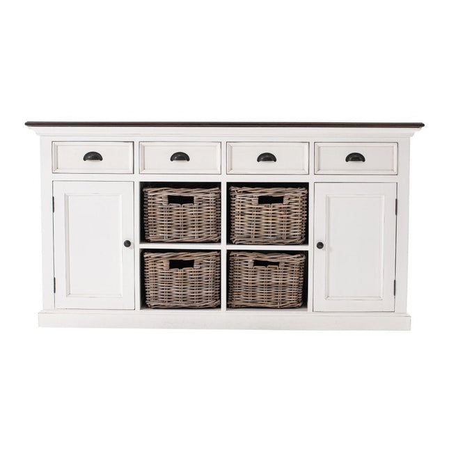 63" Brown And White Distressed Solid Wood Sideboard With Baskets HomeRoots