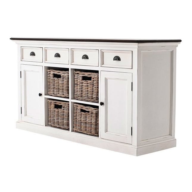 63" Brown And White Distressed Solid Wood Sideboard With Baskets HomeRoots
