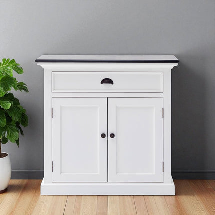 35" White And Black Wood Sideboard with Two Doors HomeRoots
