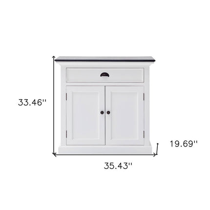 35" White And Black Wood Sideboard with Two Doors HomeRoots