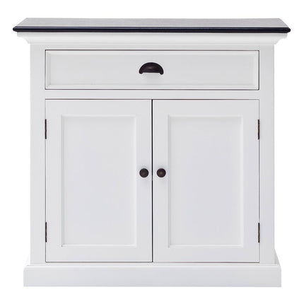 35" White And Black Wood Sideboard with Two Doors HomeRoots