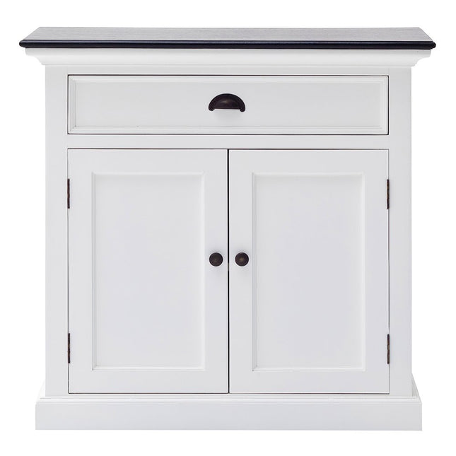 35" White And Black Wood Sideboard with Two Doors HomeRoots
