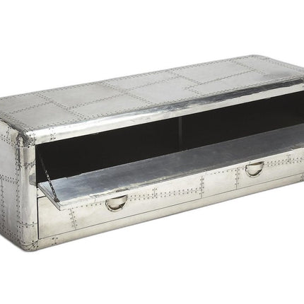 59" Silver Solid Wood Enclosed and Open Storage TV Stand HomeRoots