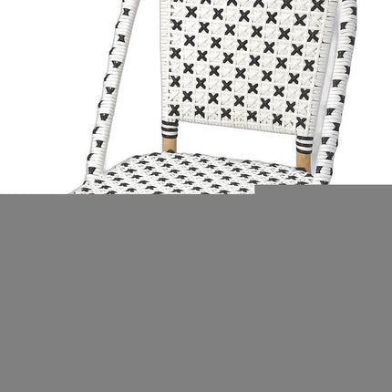 21" Black And White Woven Faux Rattan Outdoor Dining Chair HomeRoots