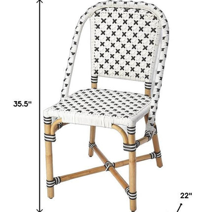 21" Black And White Woven Faux Rattan Outdoor Dining Chair HomeRoots