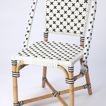 21" Black And White Woven Faux Rattan Outdoor Dining Chair HomeRoots