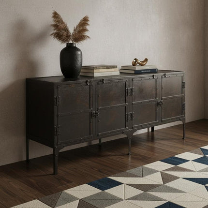 62" Black Iron Sideboard Console Cabinet HomeRoots