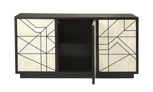 59" Natural and Black Sideboard with Three Doors HomeRoots