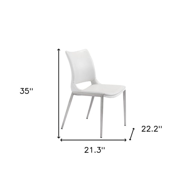 Set of Two White And Silver Upholstered Faux Leather Dining Side Chairs HomeRoots