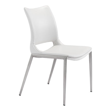 Set of Two White And Silver Upholstered Faux Leather Dining Side Chairs HomeRoots