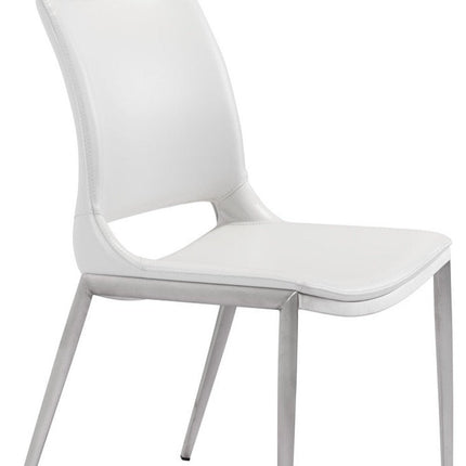 Set of Two White And Silver Upholstered Faux Leather Dining Side Chairs HomeRoots