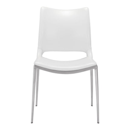 Set of Two White And Silver Upholstered Faux Leather Dining Side Chairs HomeRoots