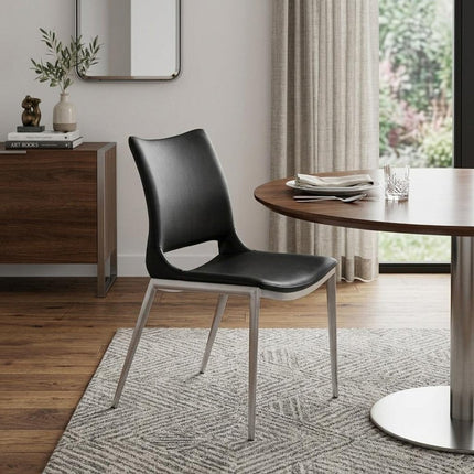 Set of Two Black And Silver Upholstered Faux Leather Open Back Dining Side Chairs HomeRoots