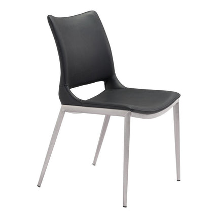 Set of Two Black And Silver Upholstered Faux Leather Open Back Dining Side Chairs HomeRoots