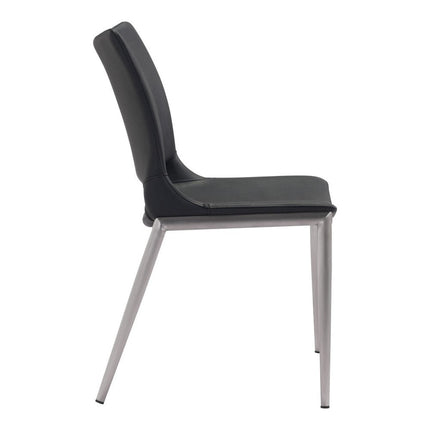 Set of Two Black And Silver Upholstered Faux Leather Open Back Dining Side Chairs HomeRoots