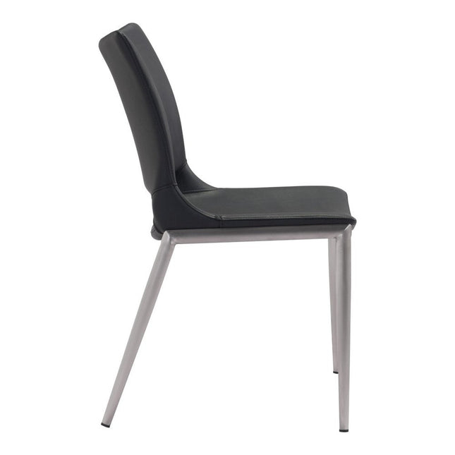 Set of Two Black And Silver Upholstered Faux Leather Open Back Dining Side Chairs HomeRoots