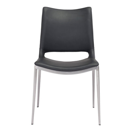 Set of Two Black And Silver Upholstered Faux Leather Open Back Dining Side Chairs HomeRoots