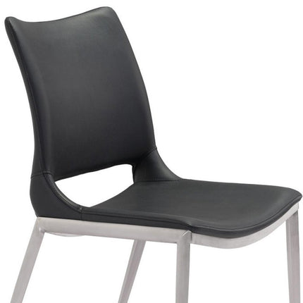 Set of Two Black And Silver Upholstered Faux Leather Open Back Dining Side Chairs HomeRoots