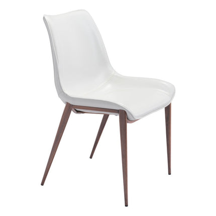 Set of Two White and Brown Upholstered Faux Leather Dining Side Chairs HomeRoots