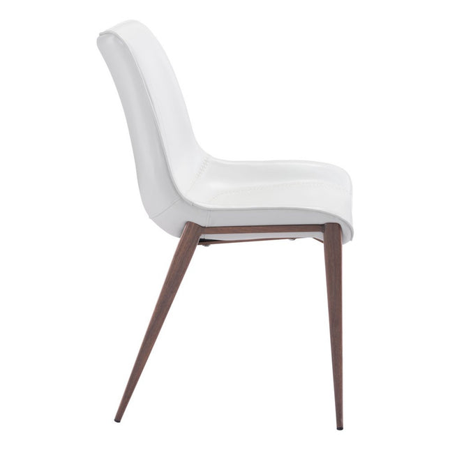 Set of Two White and Brown Upholstered Faux Leather Dining Side Chairs