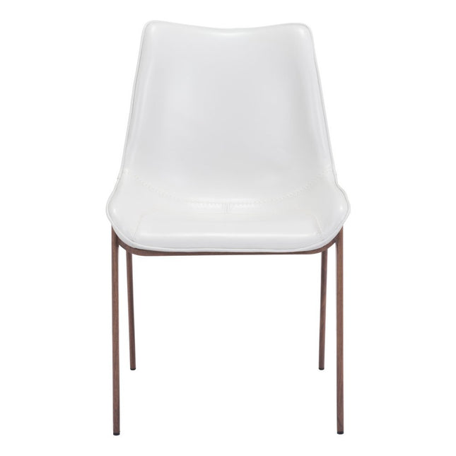 Set of Two White and Brown Upholstered Faux Leather Dining Side Chairs